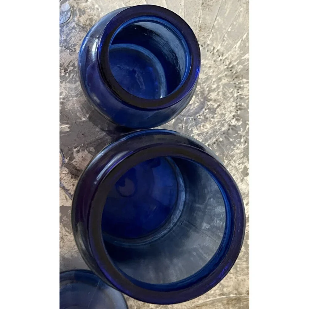 Lot 2 Cobalt Blue Glass Vintage Apothecary Jar Pier 1 Canister Set Lids 8 10.5in